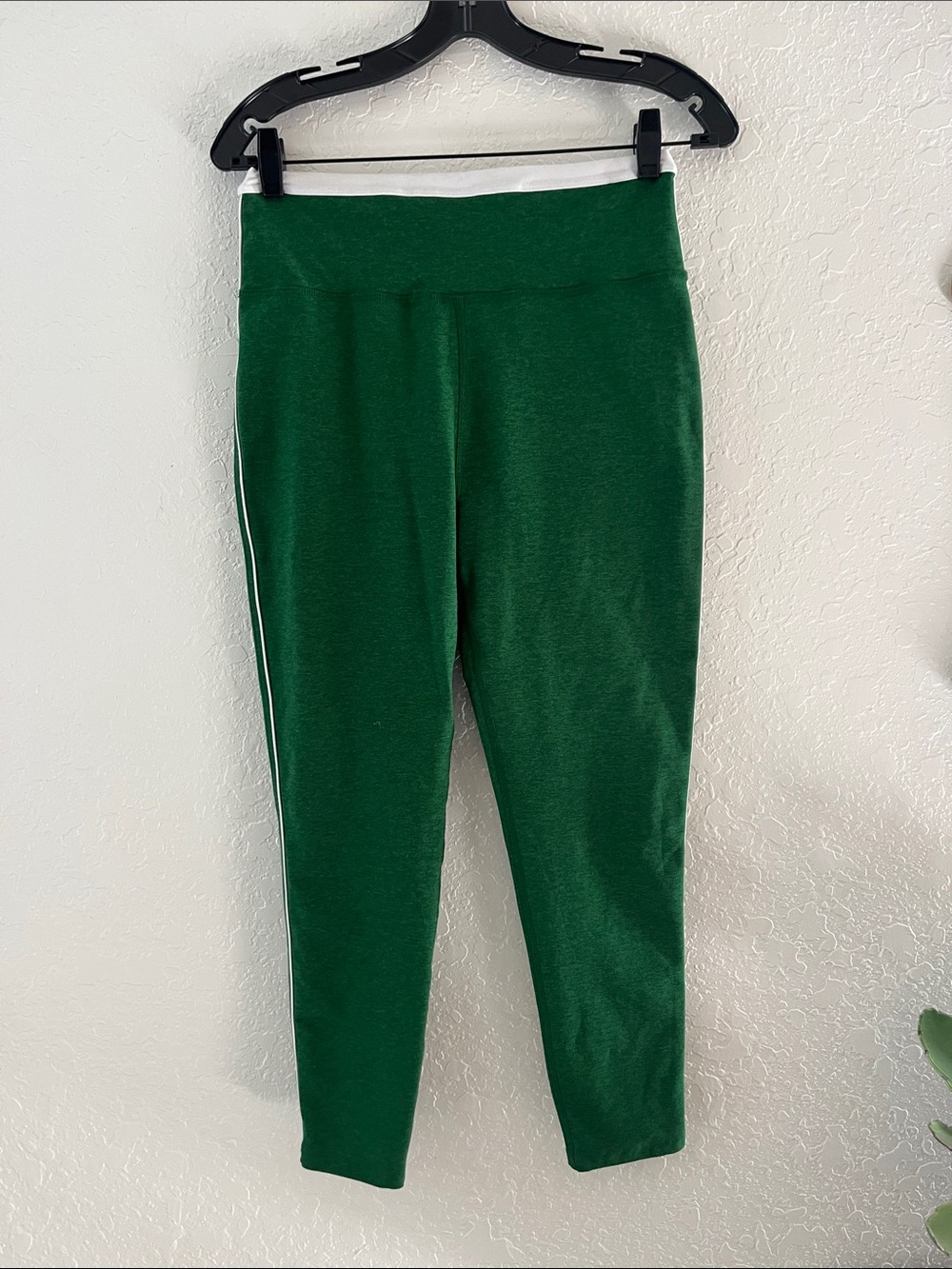 Girls' Emerald Green Active Leggings with White Waistband